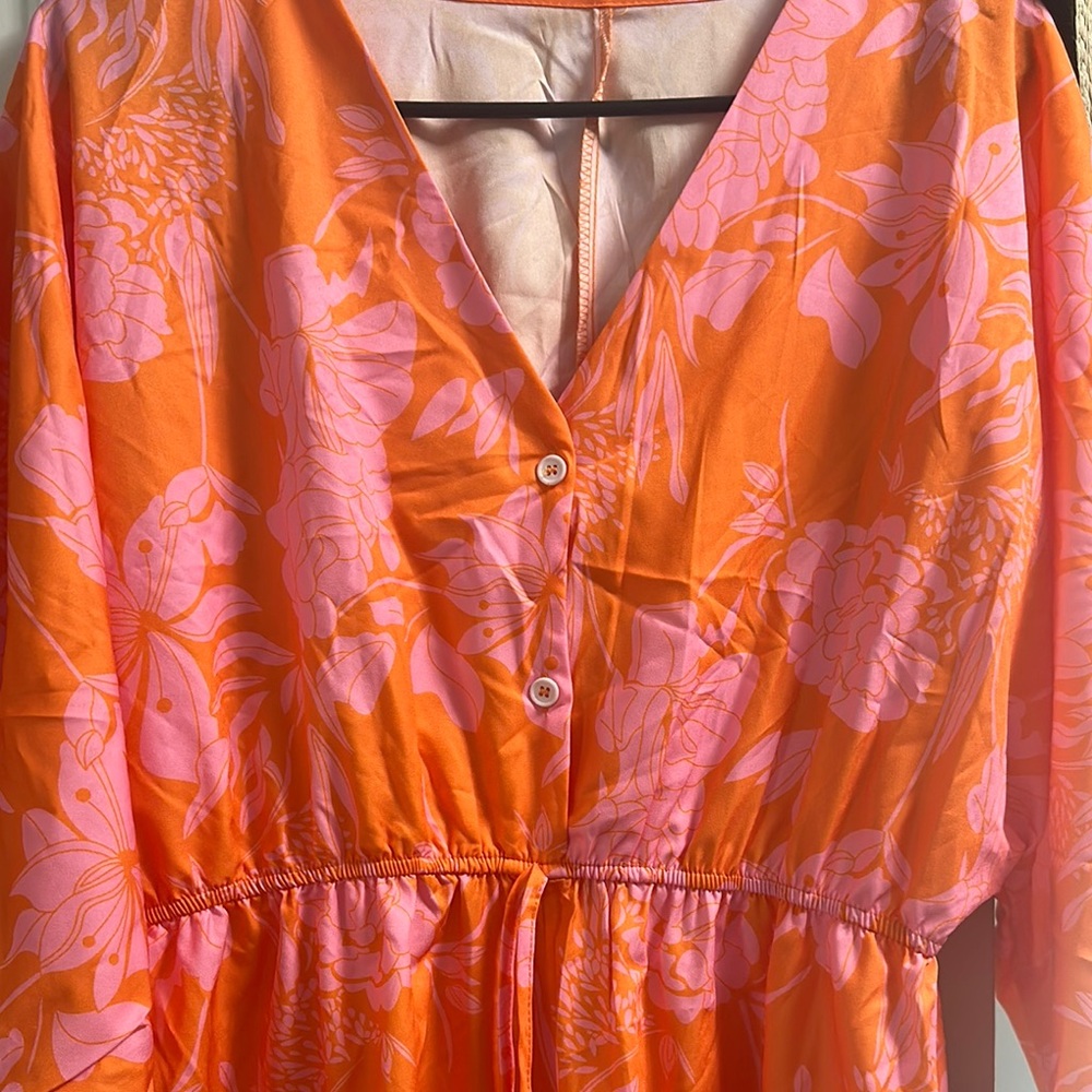 Vibrant Orange and Pink Floral Dress